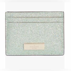 Kate Spade New York Sparkle Kenzie Glitter Card Case Seawater Mint Green OS NIB